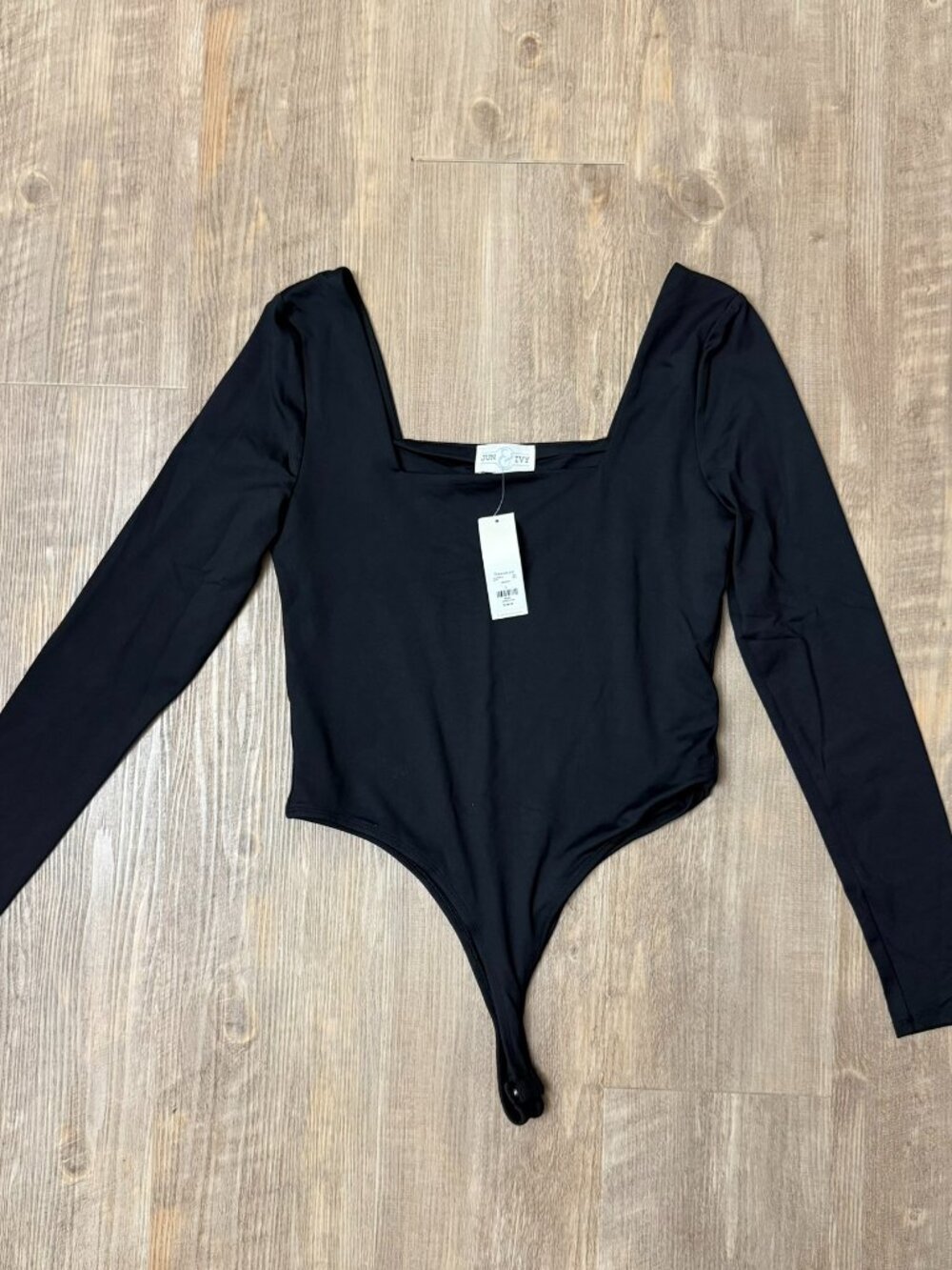 NWT! Francescas Jun & Ivy Black Square Neck Leotard Onsie Large